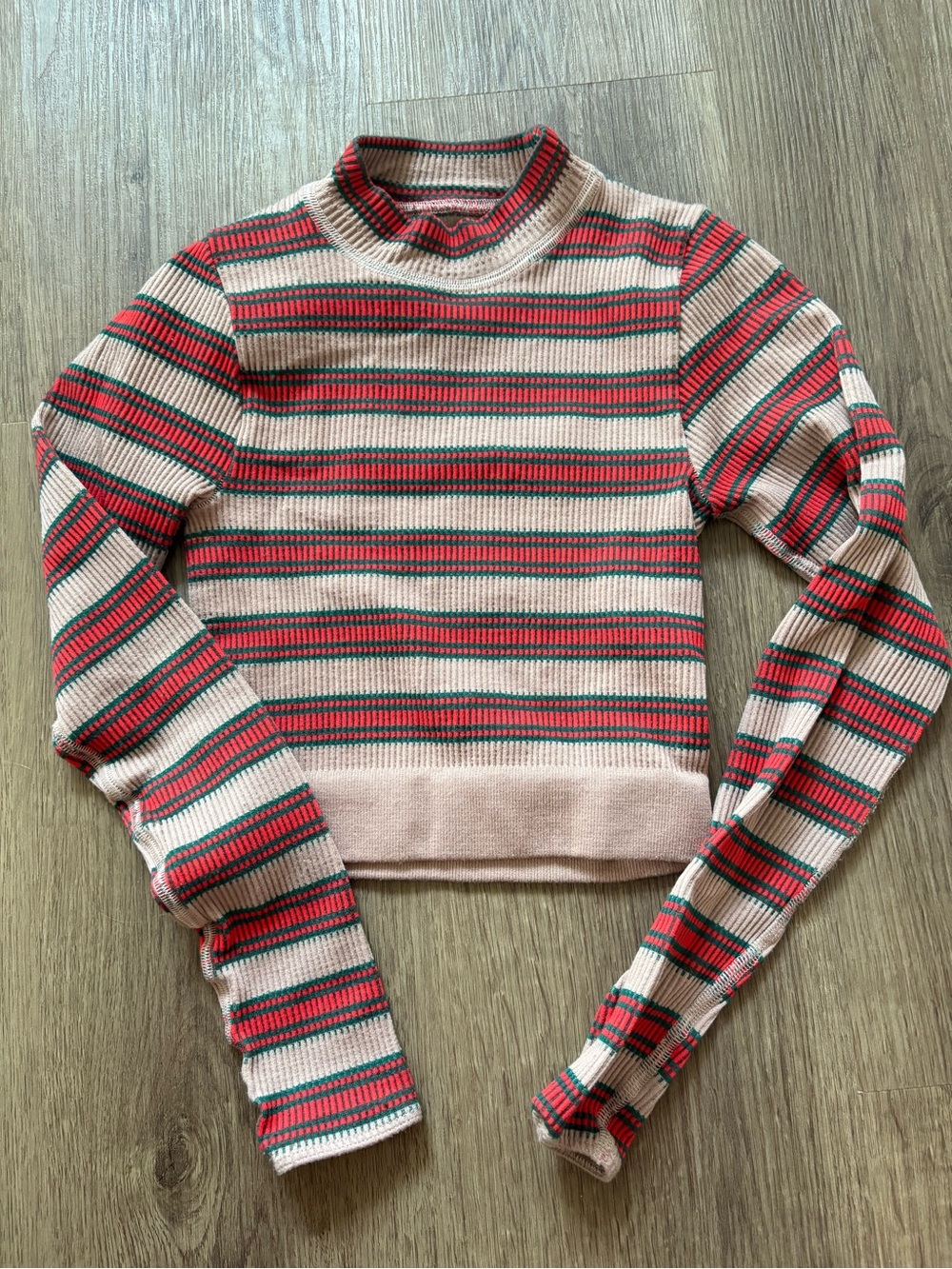 Urban Outfitters Pink, Red & Green Striped Ribbed Crop Top